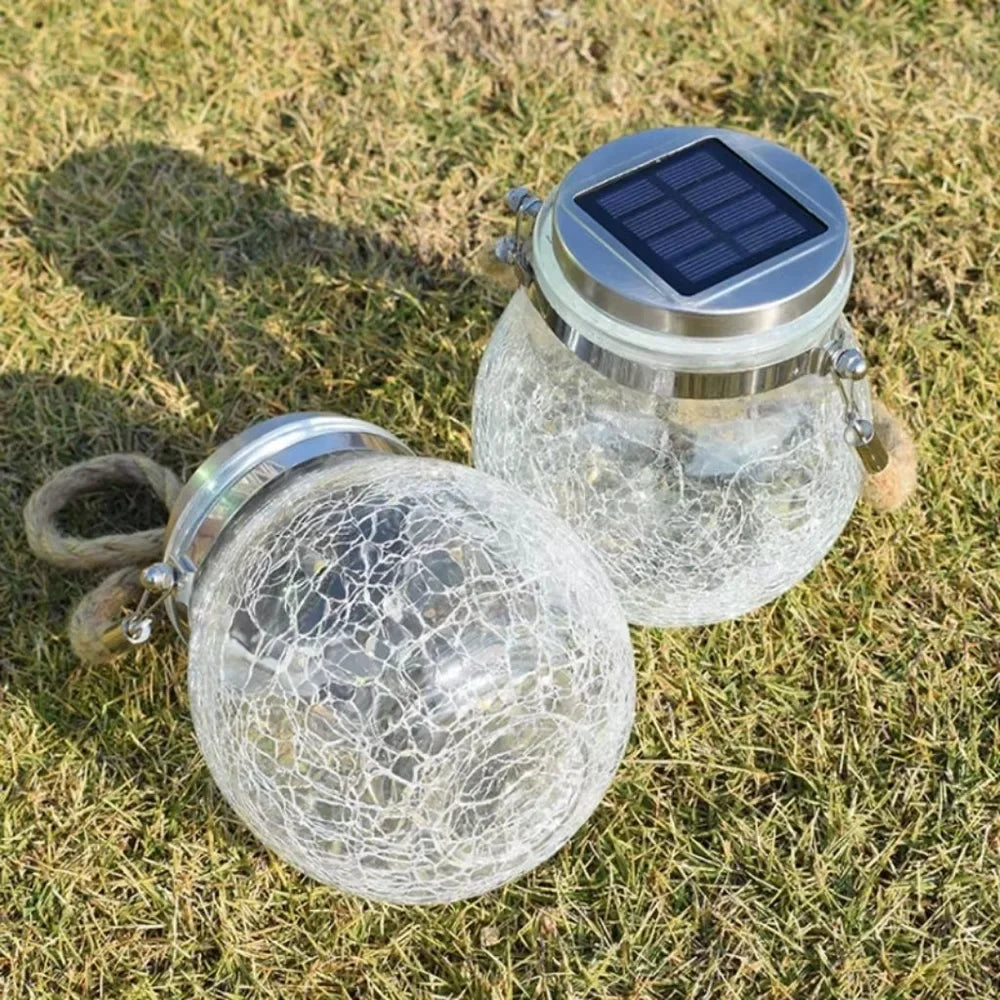 Solar Outdoor Hanging Lamp IP65 Waterproof Cracked Glass Jar - Tegulane Global