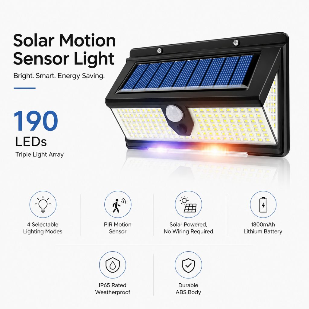 Solar Outdoor Wall Light LED PIR Motion Sensor IP65 - Tegulane Global