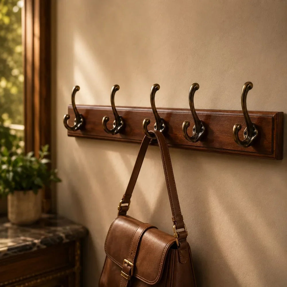 Solid Wood Wall Coats & Hats Rack with Hooks | Hallway Storage - Tegulane Global