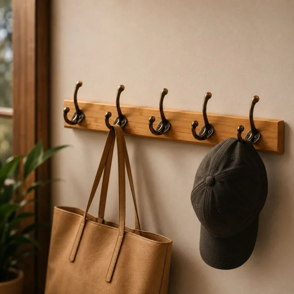 Solid Wood Wall Coats & Hats Rack with Hooks | Hallway Storage - Tegulane Global