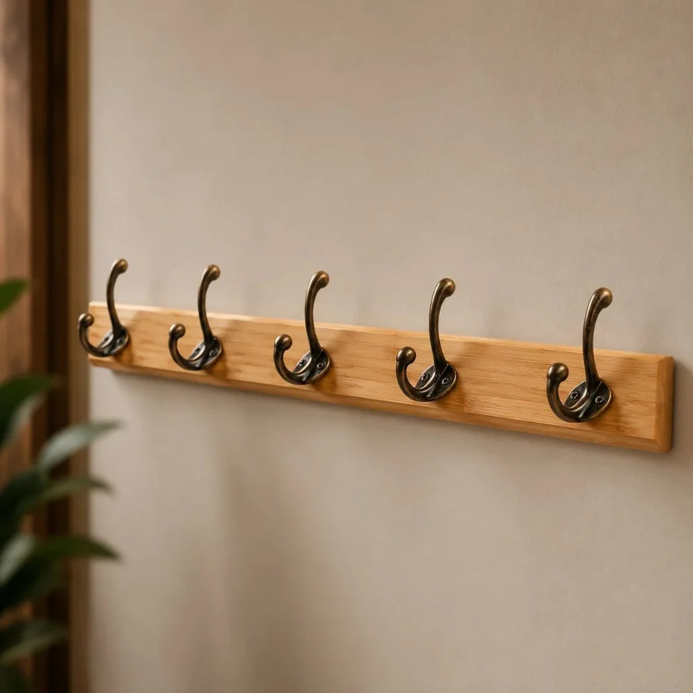Solid Wood Wall Coats & Hats Rack with Hooks | Hallway Storage - Tegulane Global