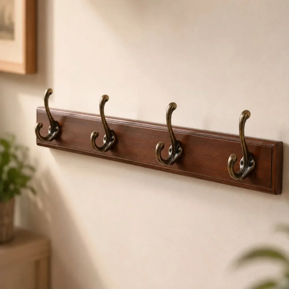 Solid Wood Wall Coats & Hats Rack with Hooks | Hallway Storage - Tegulane Global