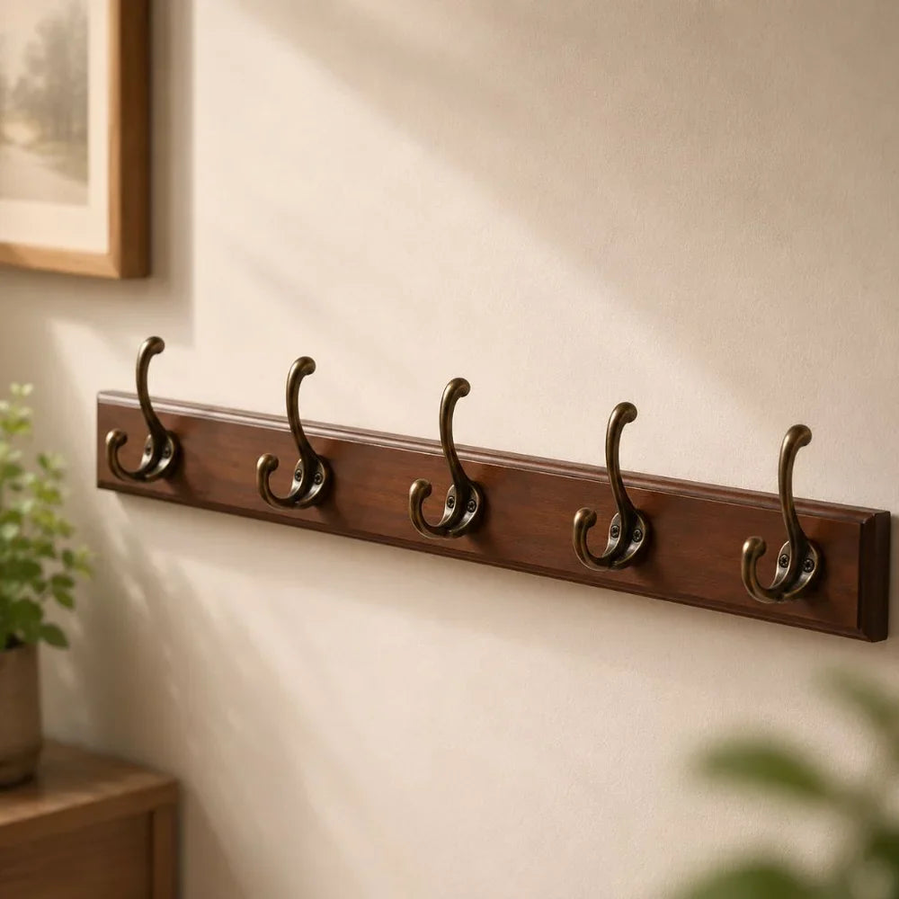 Solid Wood Wall Coats & Hats Rack with Hooks | Hallway Storage - Tegulane Global