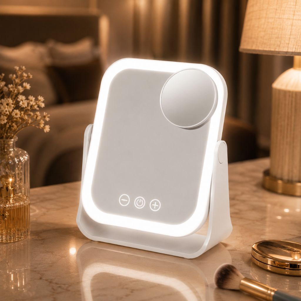 Square LED Makeup Mirror Portable Flip Rechargeable Touch Dimming - Tegulane Global