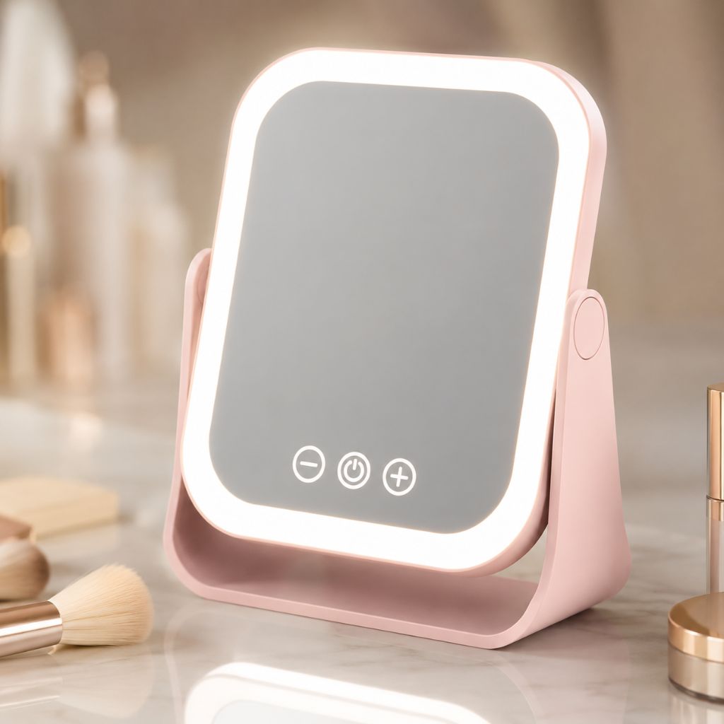 Square LED Makeup Mirror Portable Flip Rechargeable Touch Dimming - Tegulane Global