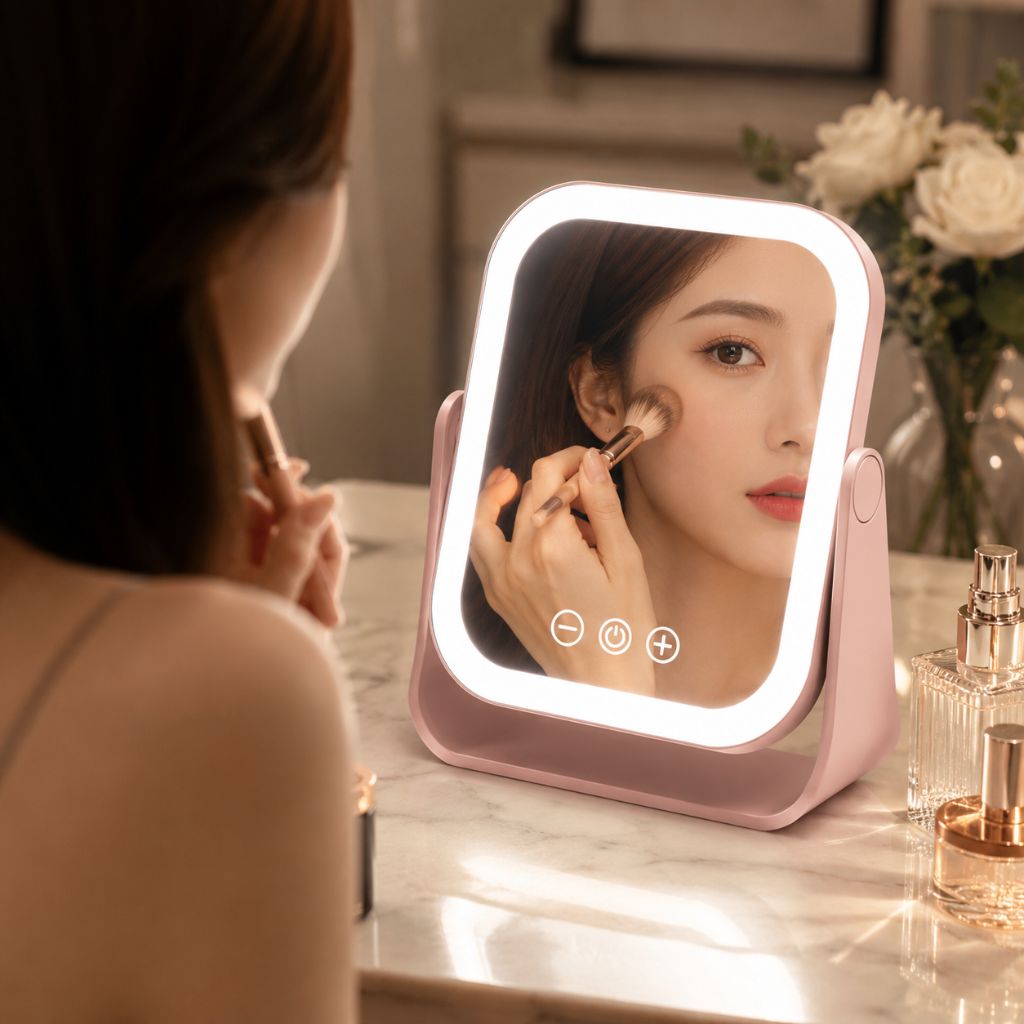 Square LED Makeup Mirror Portable Flip Rechargeable Touch Dimming - Tegulane Global