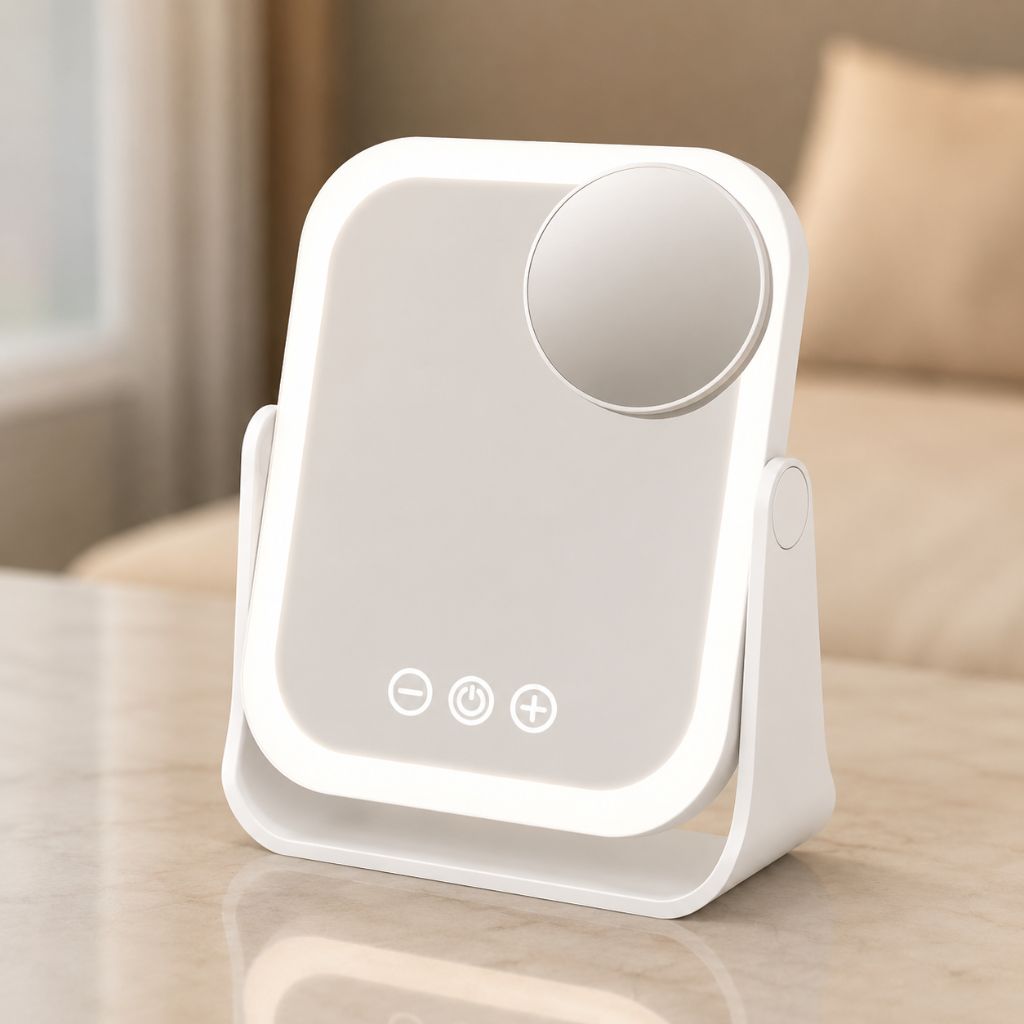 Square LED Makeup Mirror Portable Flip Rechargeable Touch Dimming - Tegulane Global