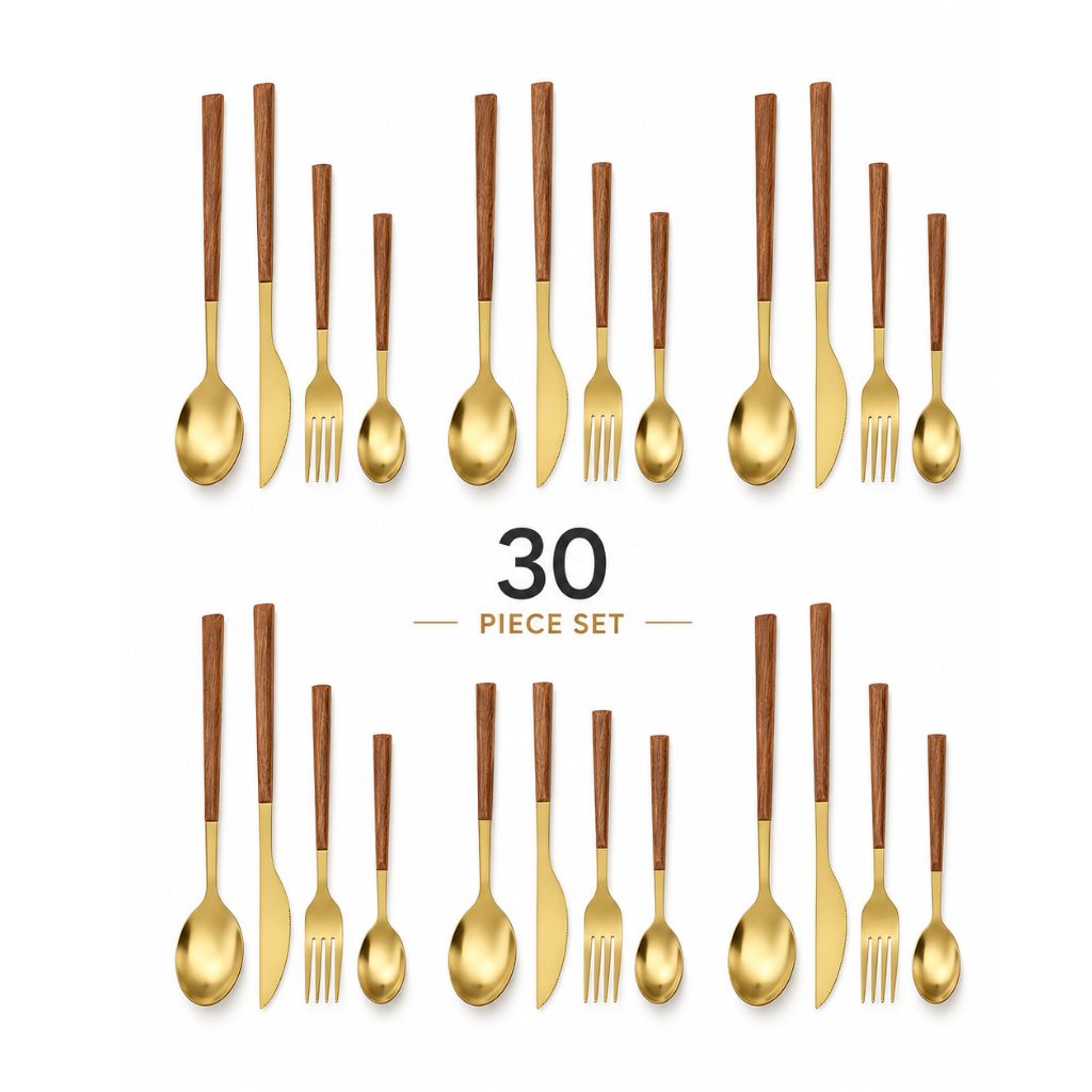 Stainless Steel Cutlery Set with Wood Handle - Tegulane Global