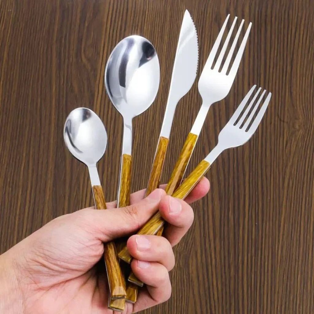 Stainless Steel Cutlery Set with Wood Handle - Tegulane Global