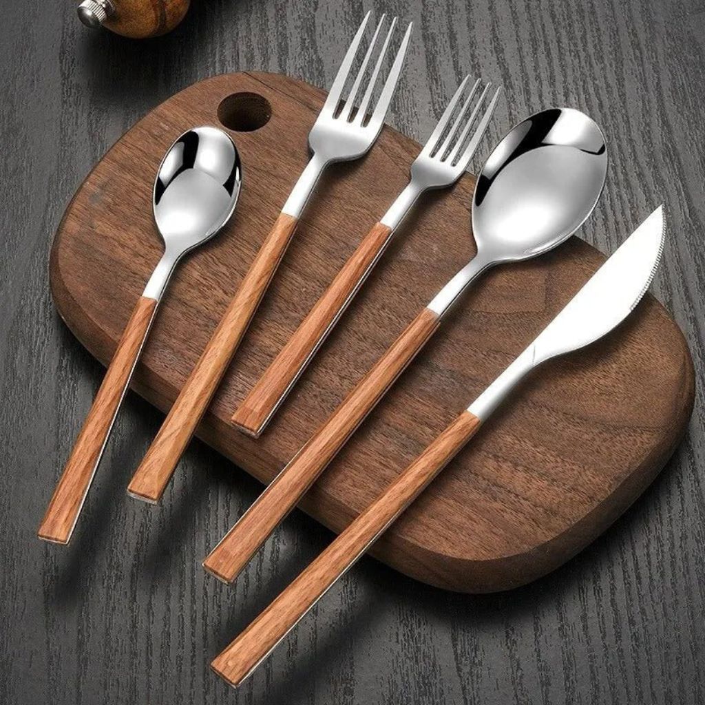 Stainless Steel Cutlery Set with Wood Handle - Tegulane Global