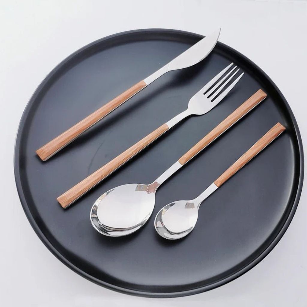 Stainless Steel Cutlery Set with Wood Handle - Tegulane Global