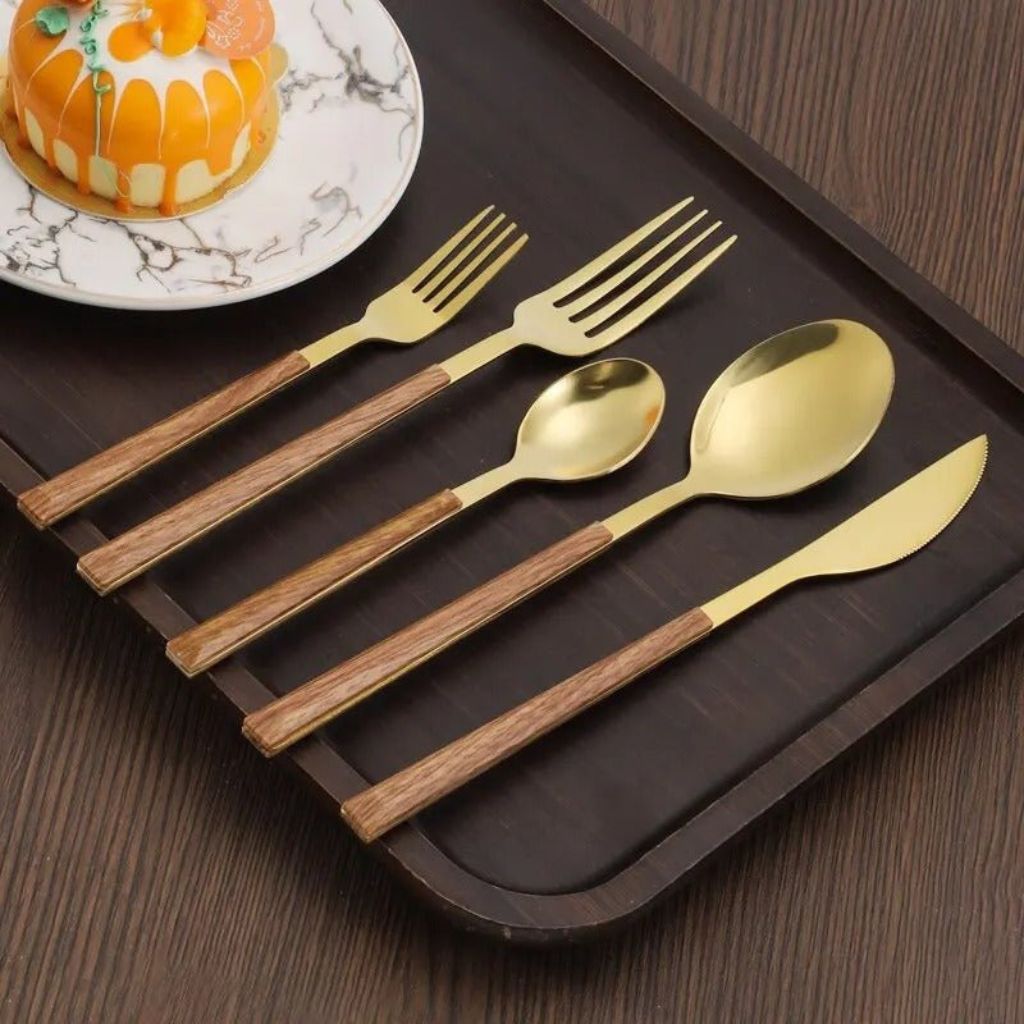Stainless Steel Cutlery Set with Wood Handle - Tegulane Global