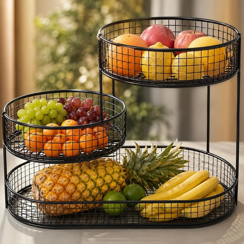 Stainless Steel Multi-Layer Round Fruit Basket Display Rack - Tegulane Global