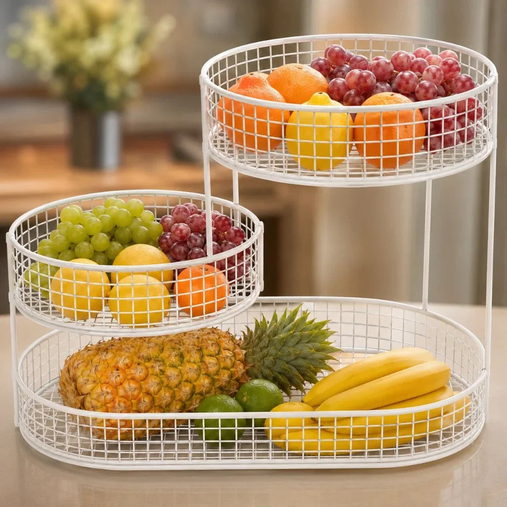 Stainless Steel Multi-Layer Round Fruit Basket Display Rack - Tegulane Global