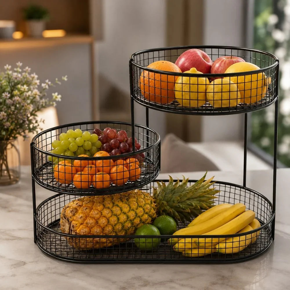 Stainless Steel Multi-Layer Round Fruit Basket Display Rack - Tegulane Global