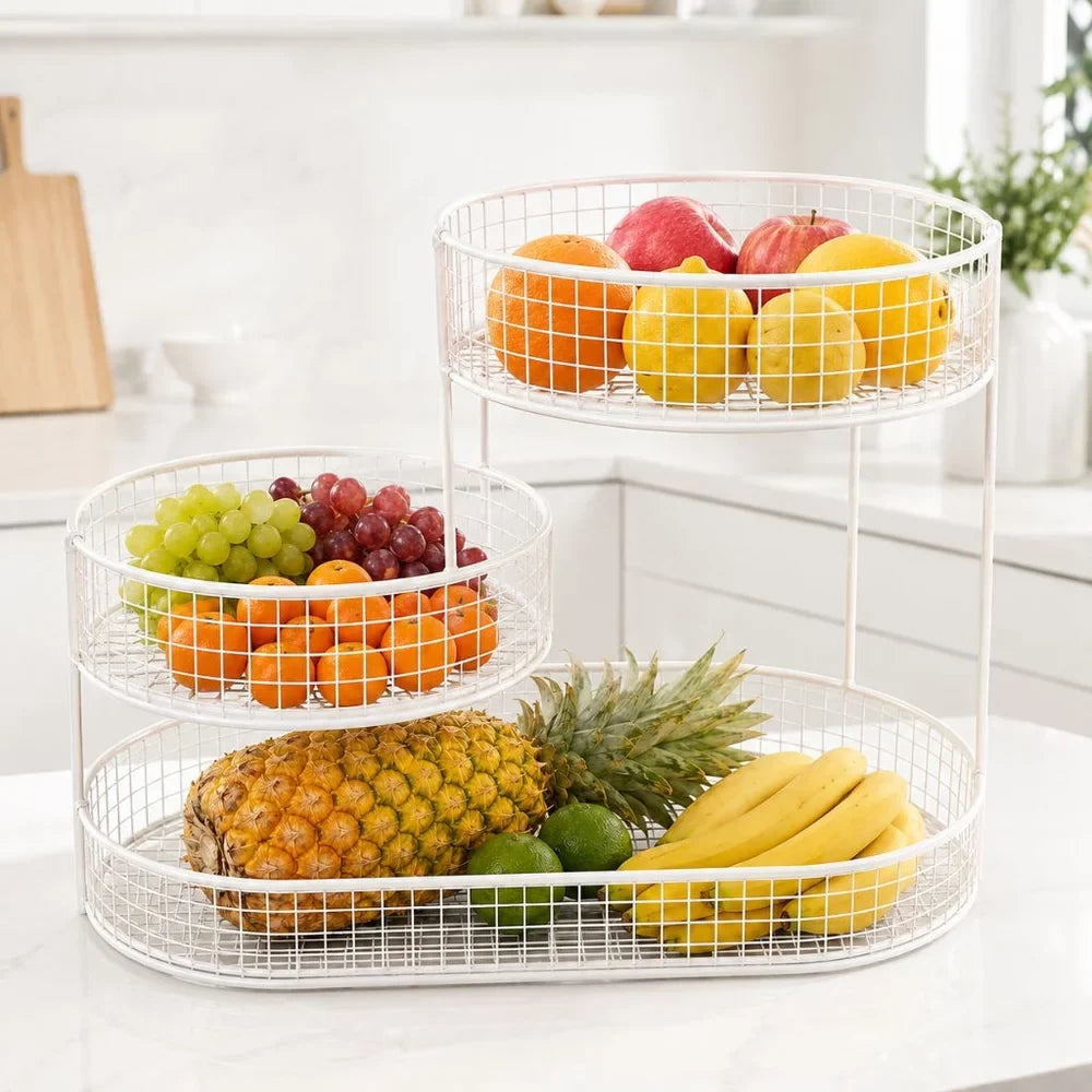 Stainless Steel Multi-Layer Round Fruit Basket Display Rack - Tegulane Global