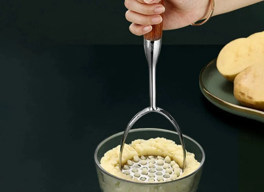 Stainless Steel Potato Masher with Wooden Handles - Tegulane Global