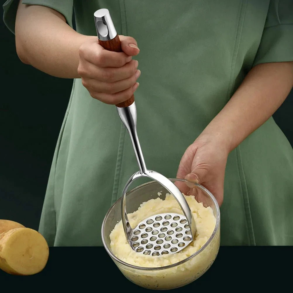 Stainless Steel Potato Masher with Wooden Handles - Tegulane Global