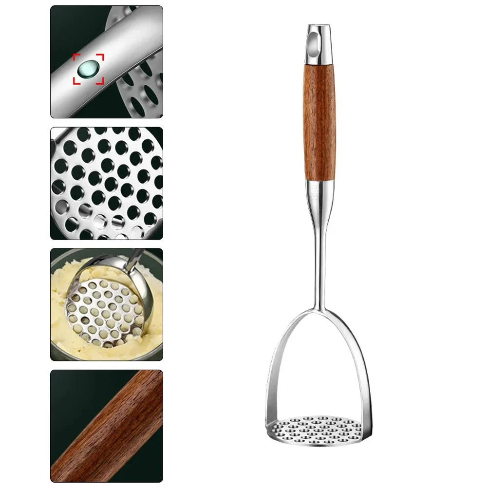 Stainless Steel Potato Masher with Wooden Handles - Tegulane Global