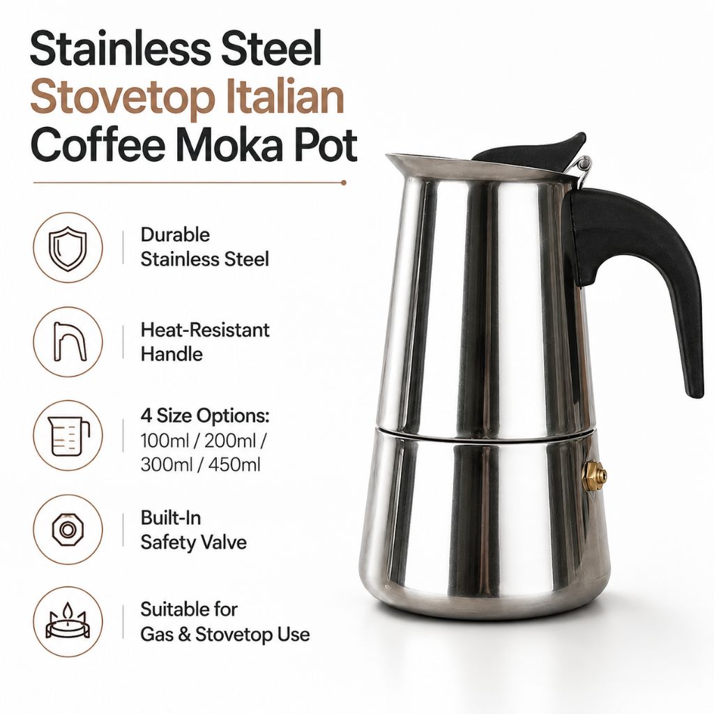 Stainless Steel Stovetop Italian Coffee Moka Pot - Tegulane Global