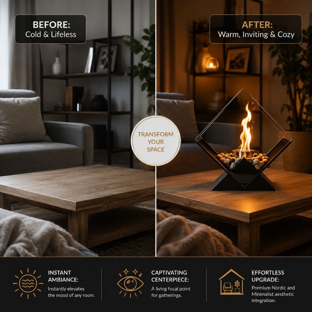 Tabletop Fire Pit Smoke-Free Nordic Glass - Tegulane Global