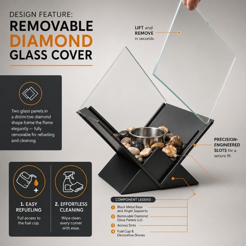 Tabletop Fire Pit Smoke-Free Nordic Glass - Tegulane Global
