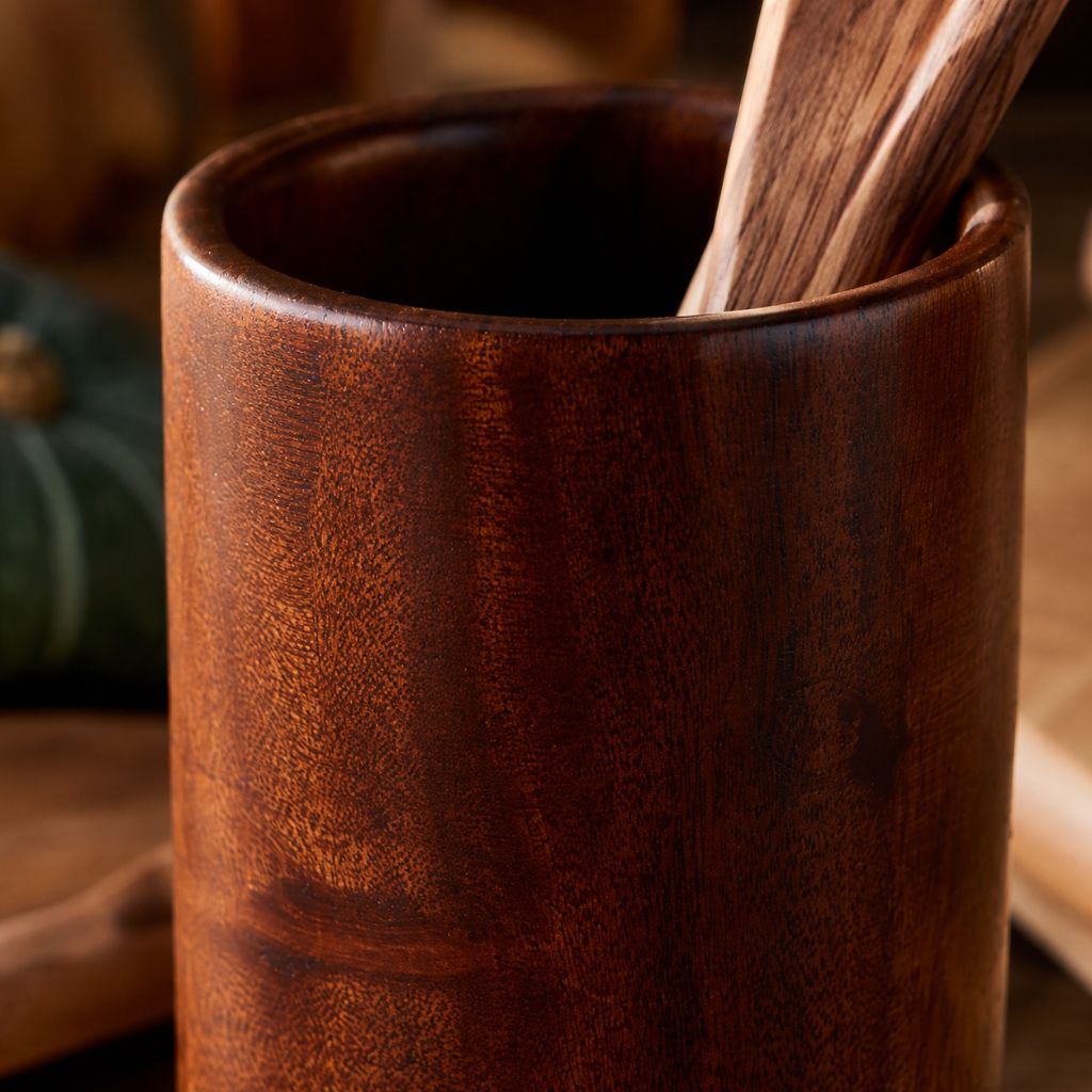 Teak Wood Kitchen Utensil Holder - Tegulane Global