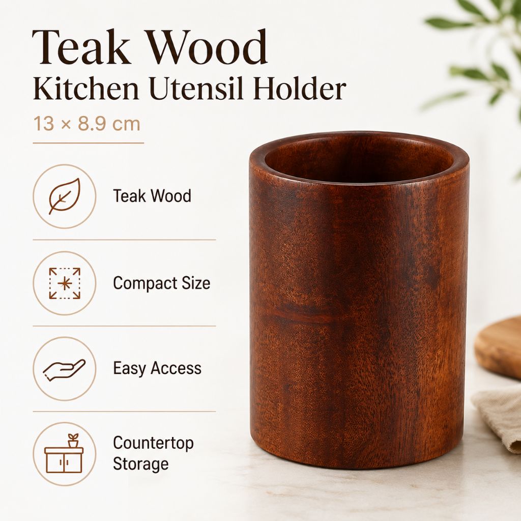 Teak Wood Kitchen Utensil Holder - Tegulane Global