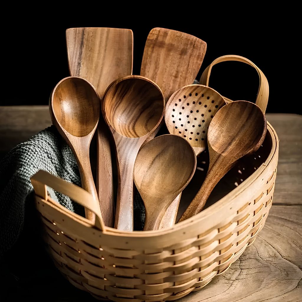 Teak Wooden Kitchen Utensils Set - Tegulane Global