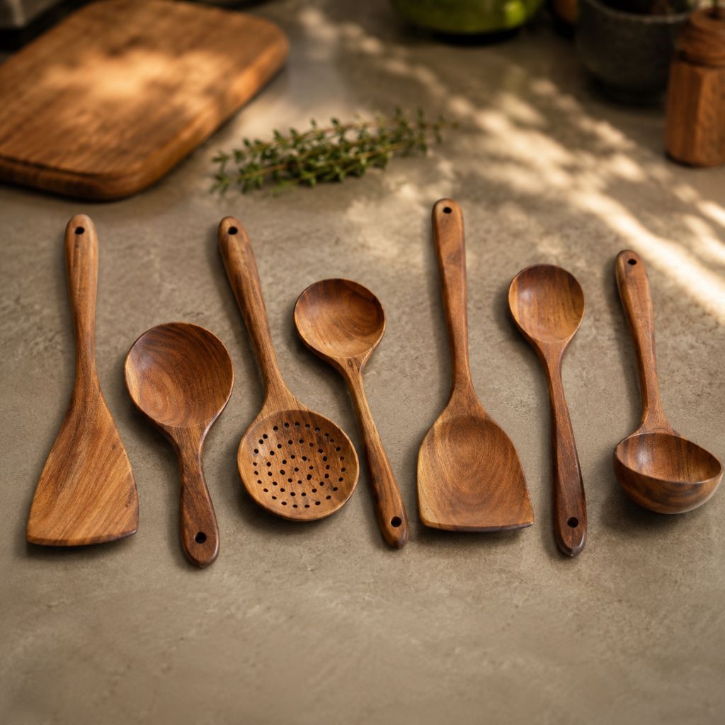 Teak Wooden Kitchen Utensils Set - Tegulane Global