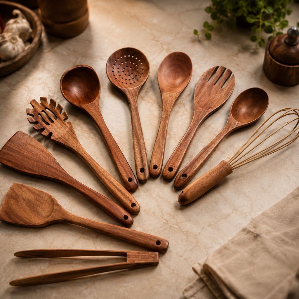 Teak Wooden Kitchen Utensils Set - Tegulane Global