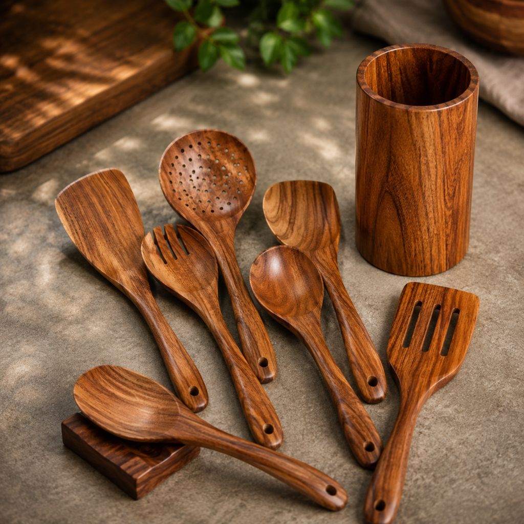 Teak Wooden Kitchen Utensils Set - Tegulane Global