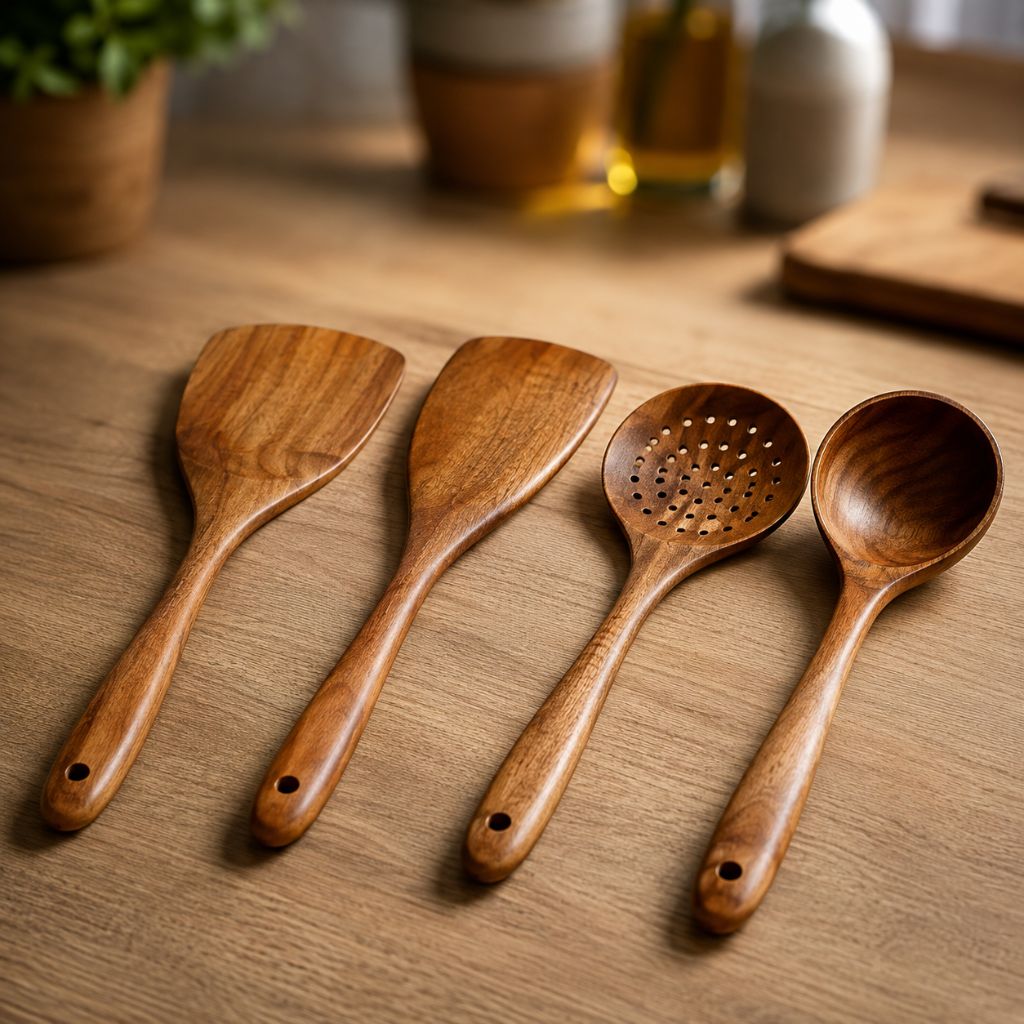 Teak Wooden Kitchen Utensils Set - Tegulane Global