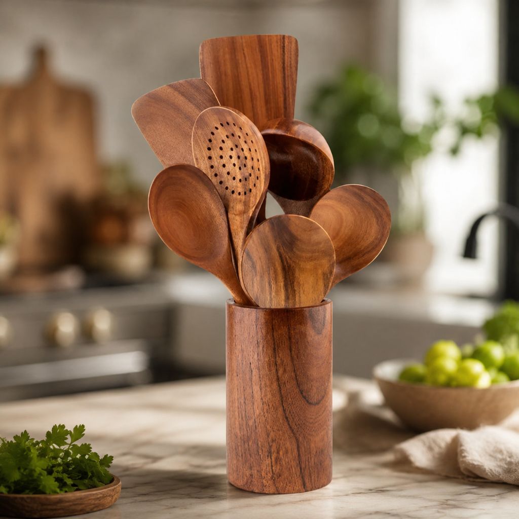 Teak Wooden Kitchen Utensils Set - Tegulane Global