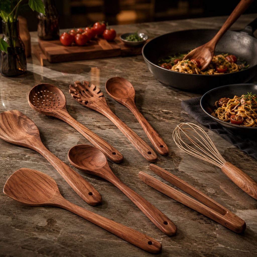 Teak Wooden Kitchen Utensils Set - Tegulane Global