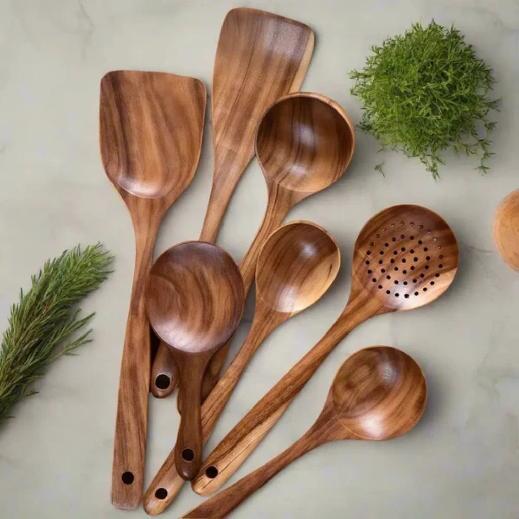 Teak Wooden Kitchen Utensils Set - Tegulane Global