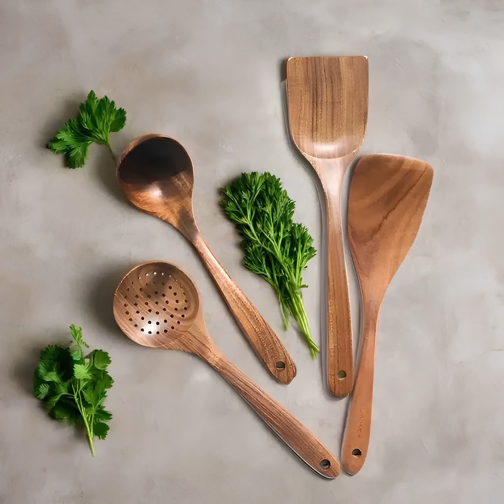 Teak Wooden Kitchen Utensils Set - Tegulane Global