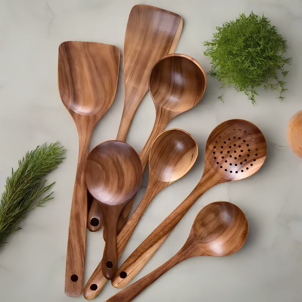 Teak Wooden Kitchen Utensils Set - Tegulane Global