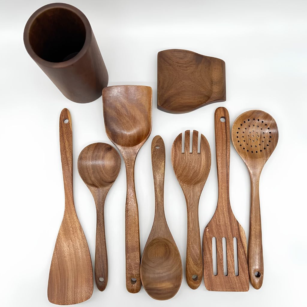 Teak Wooden Kitchen Utensils Set - Tegulane Global