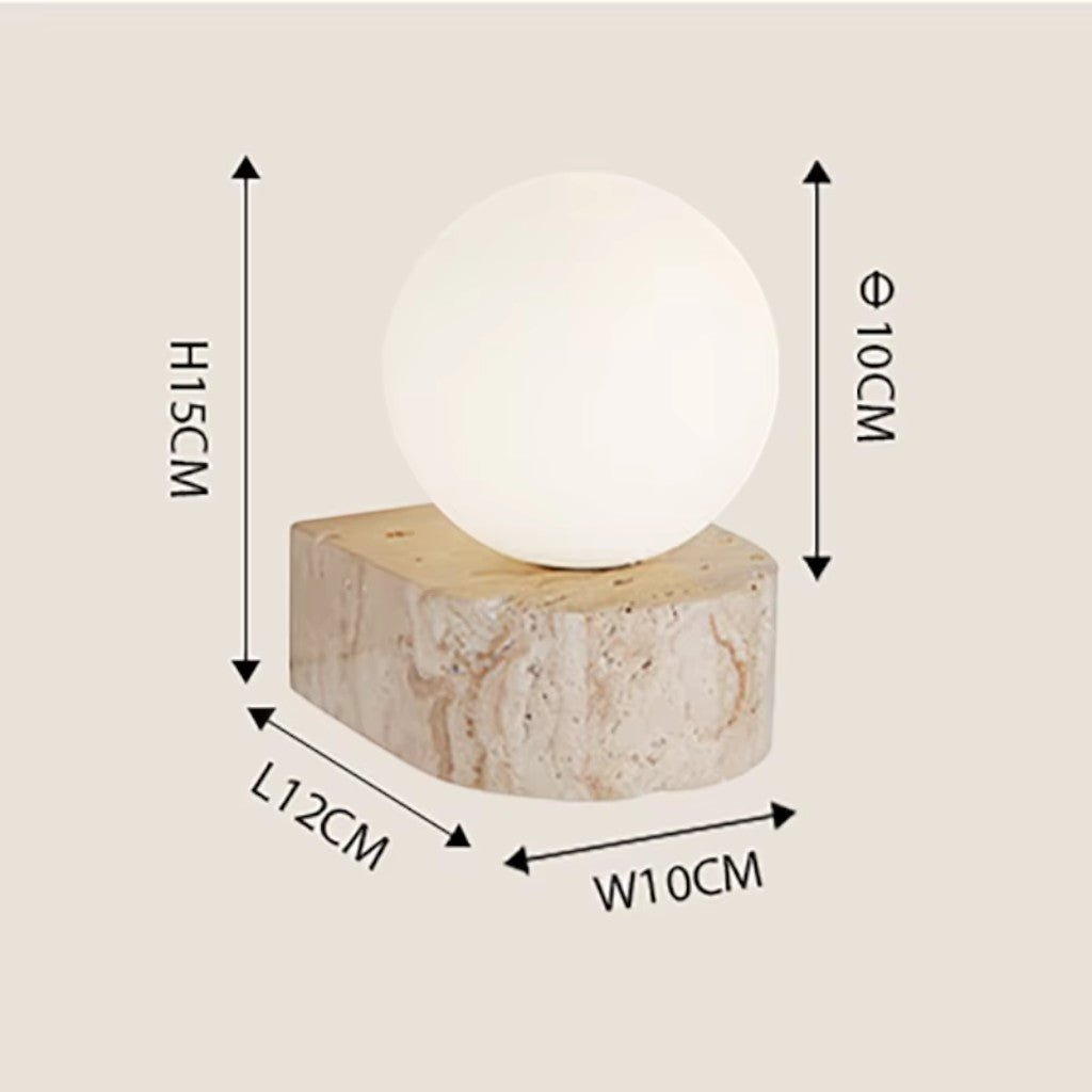 Travertine Stone Bedside Globe Wall Sconce Japanese Wabi Sabi - Tegulane Global