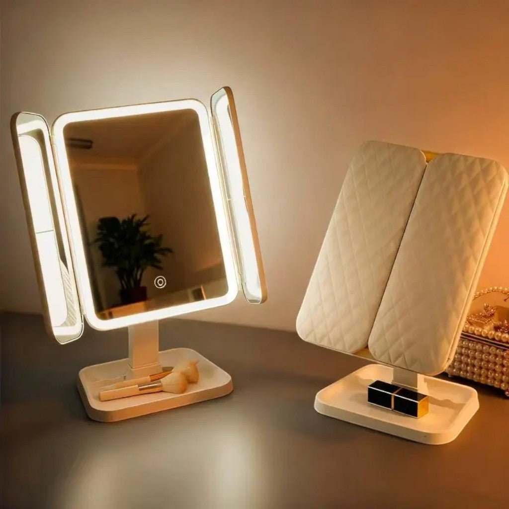 Trifold Lighted Makeup Magnifying Mirror Rechargeable - Tegulane Global