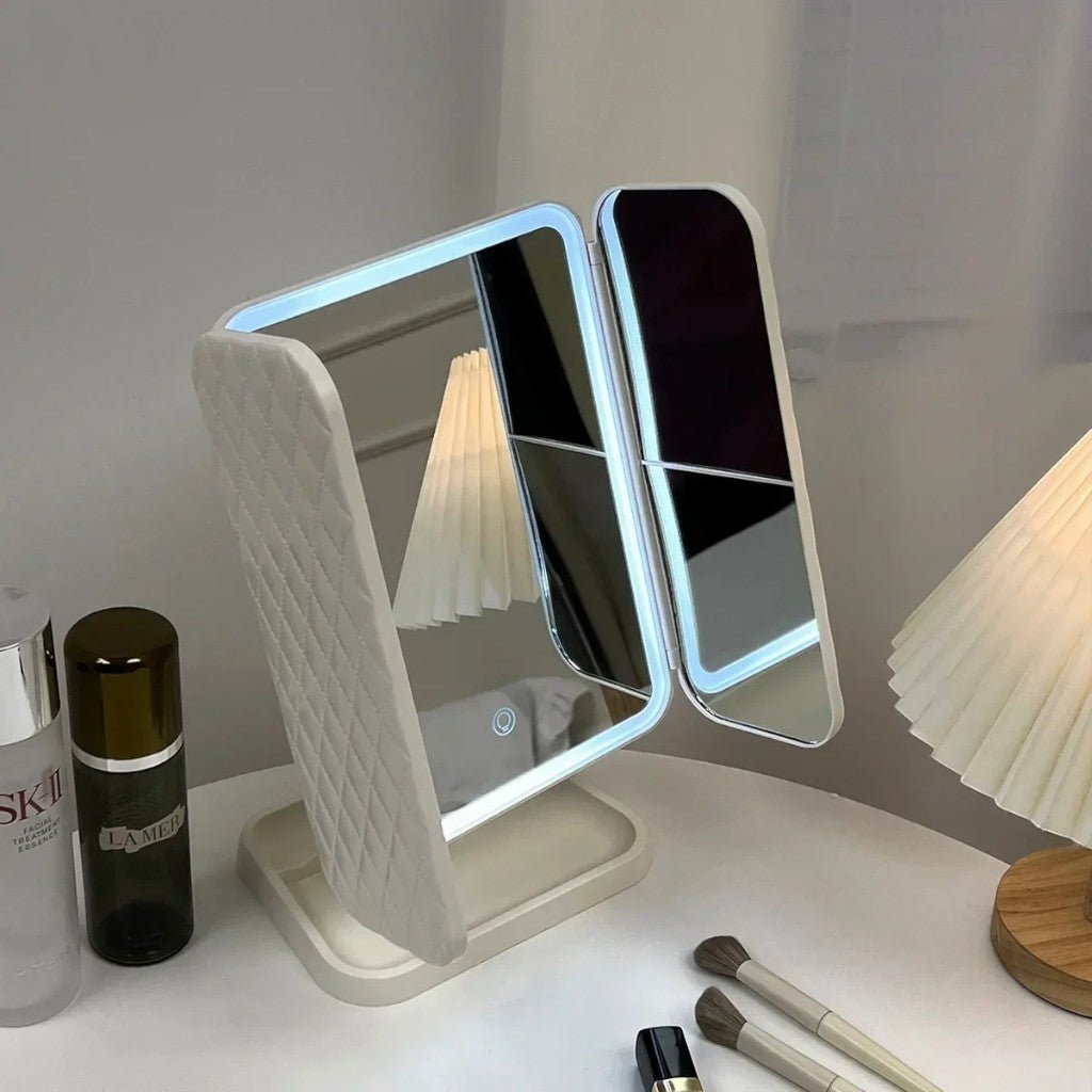 Trifold Lighted Makeup Magnifying Mirror Rechargeable - Tegulane Global