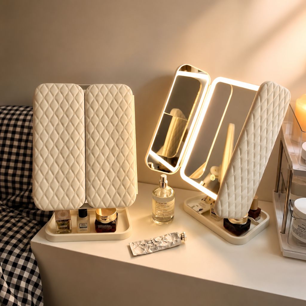 Trifold Lighted Makeup Magnifying Mirror Rechargeable - Tegulane Global