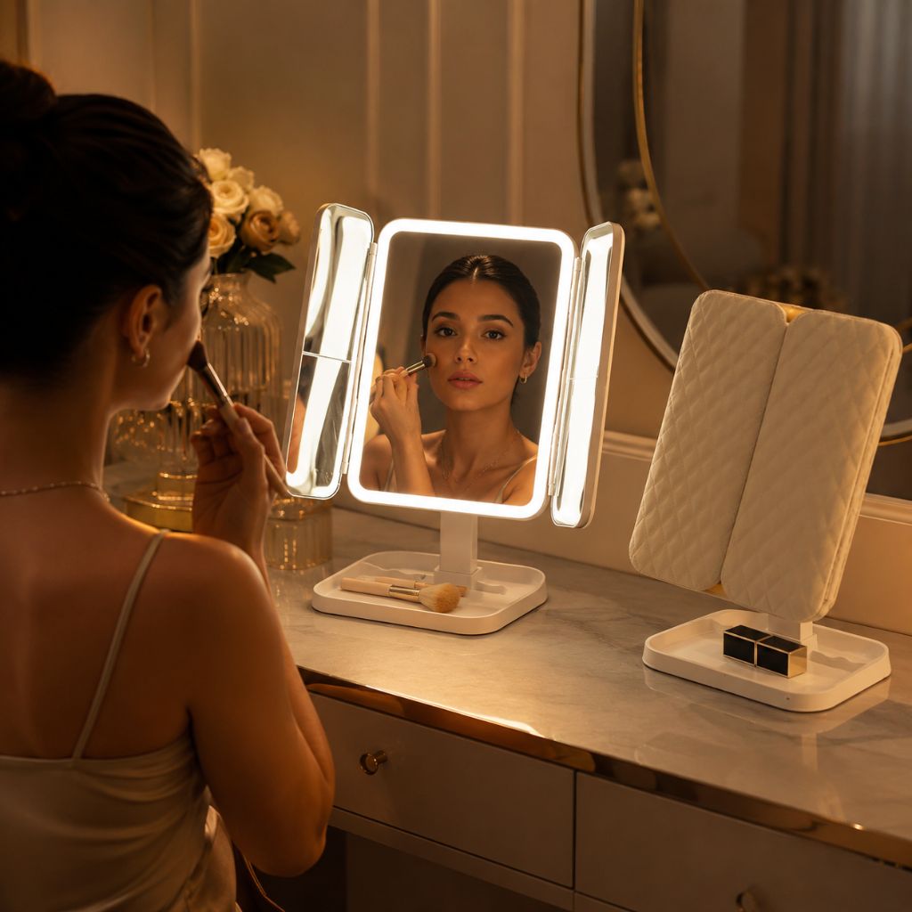 Trifold Lighted Makeup Magnifying Mirror Rechargeable - Tegulane Global