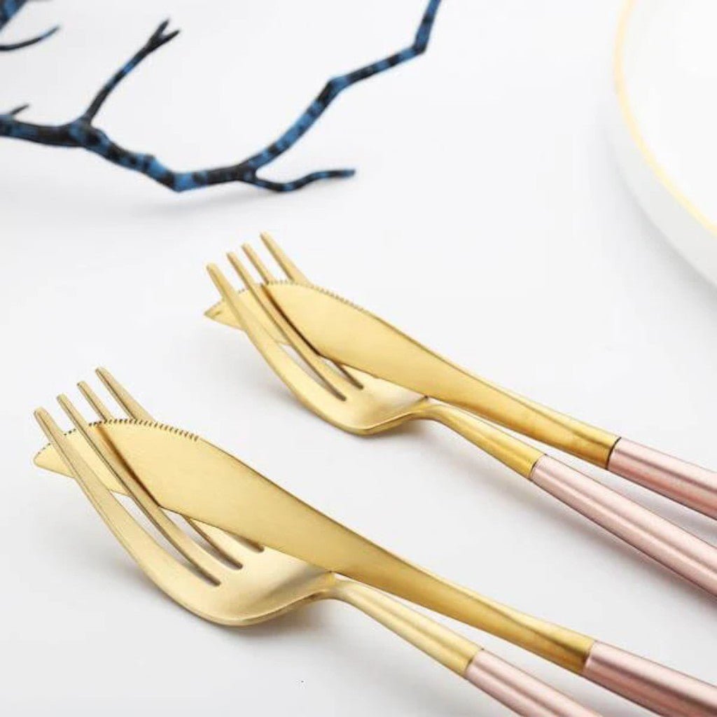 Two-Tone Handle Gold Cutlery Set - 30 Piece Flatware - Tegulane Global