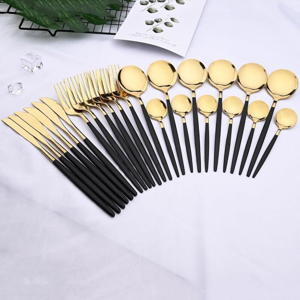 Two-Tone Handle Gold Cutlery Set - 30 Piece Flatware - Tegulane Global