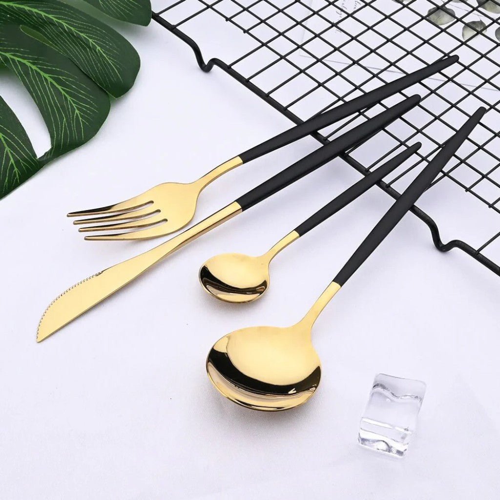 Two-Tone Handle Gold Cutlery Set - 30 Piece Flatware - Tegulane Global