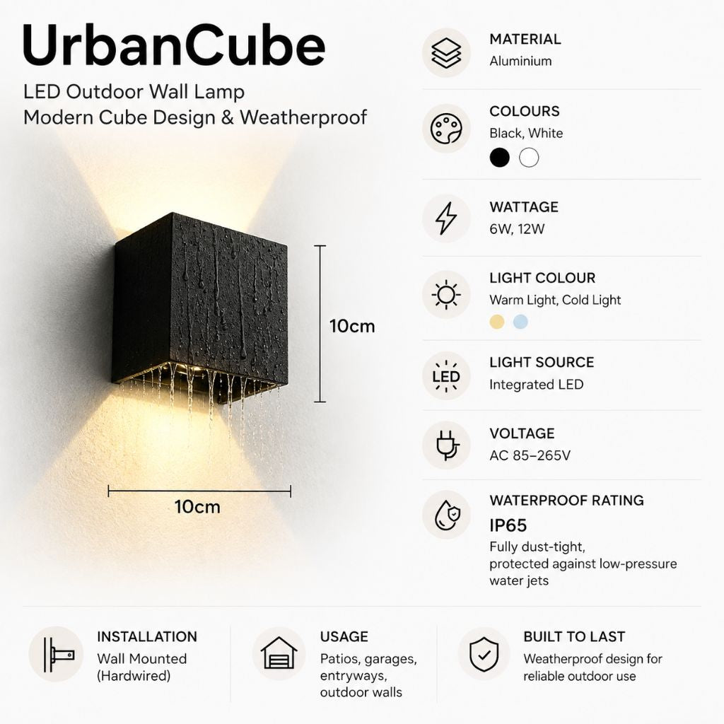 UrbanCube LED Outdoor Wall Lamp - Modern Cube Design & Weatherproof - Tegulane Global