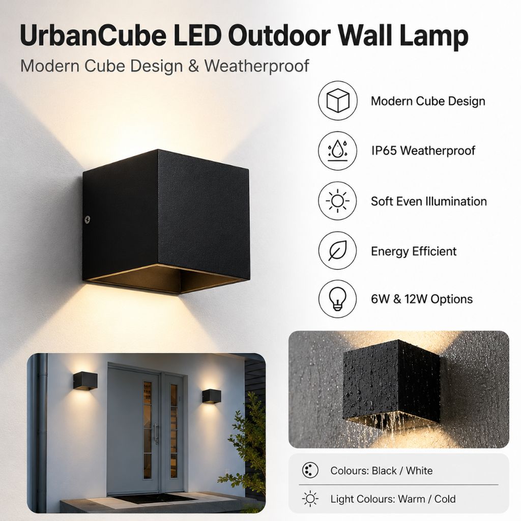 UrbanCube LED Outdoor Wall Lamp - Modern Cube Design & Weatherproof - Tegulane Global