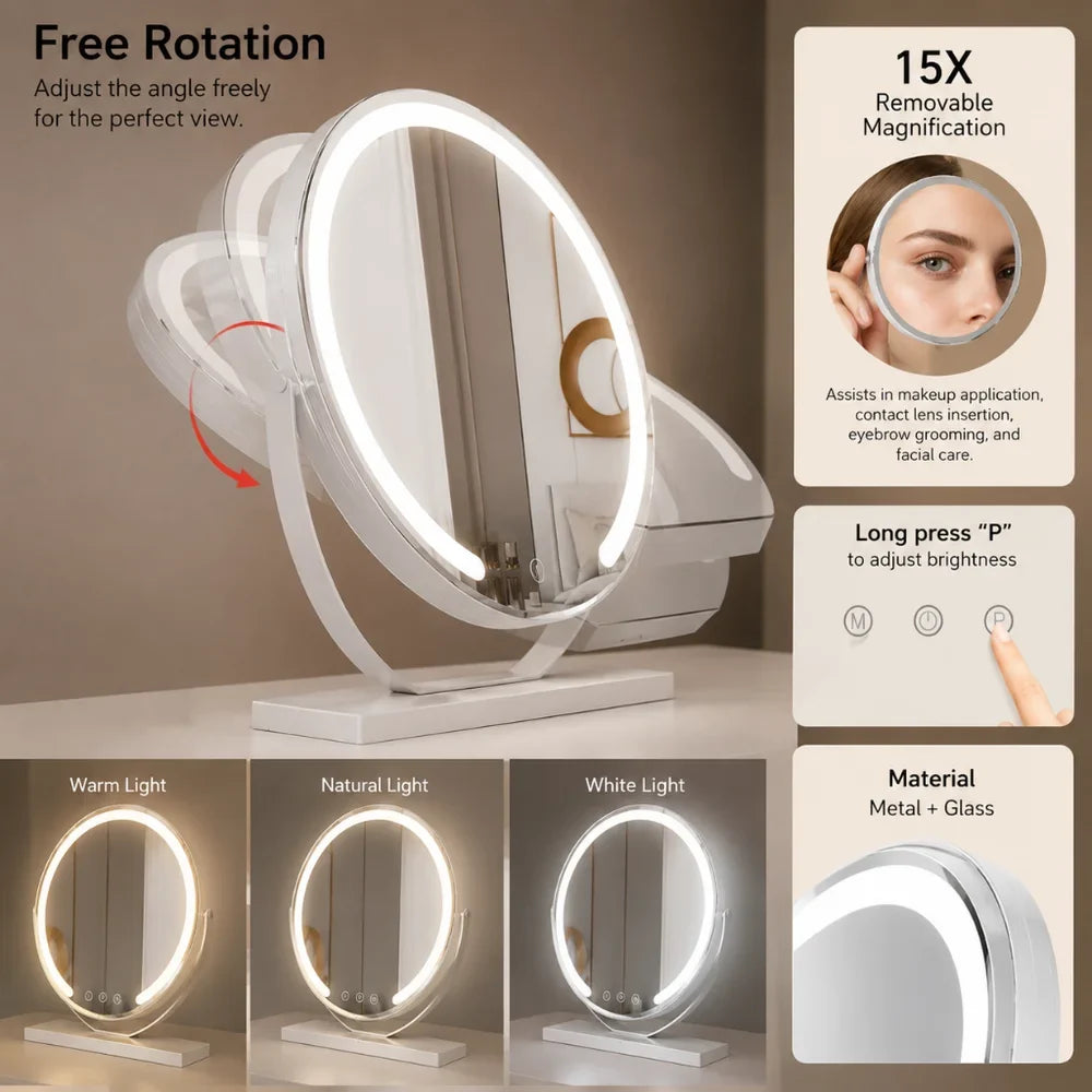 Vanity Makeup Mirror 15x Magnification Touch with LED Lights - Tegulane Global